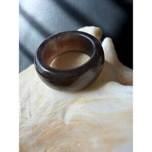 Dark Purple Jade Wide Band Ring, Emperor Purple 帝王紫 Unisex statement ging 7.5